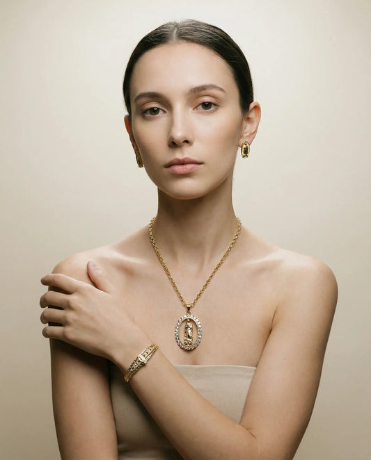 Virgin Mary Oval Medal Set with 18K Gold Plating PHOEBE'S 