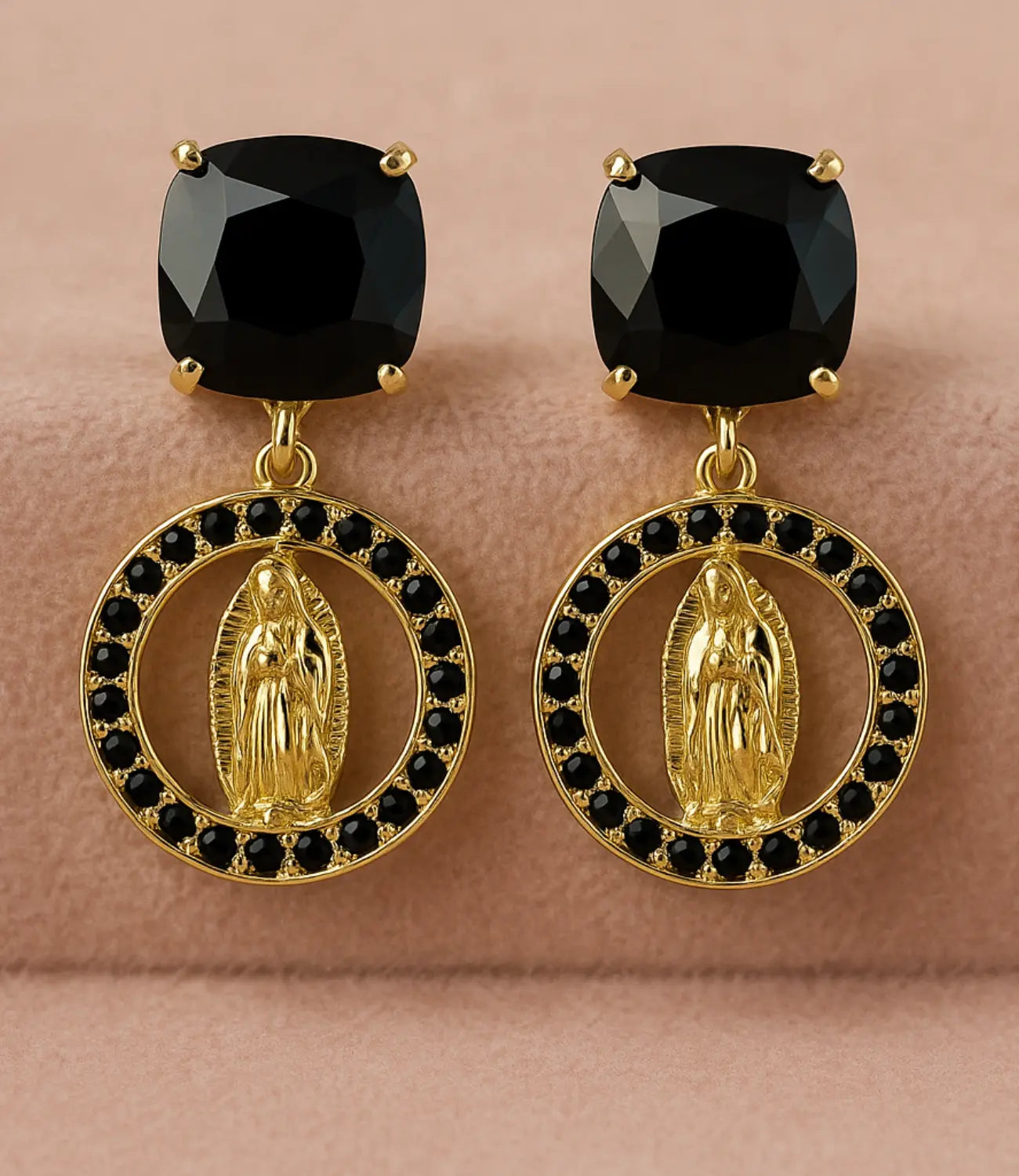 Virgin Mary Stud Earrings in Black Onyx and 18k Gold Plating PHOEBE'S 