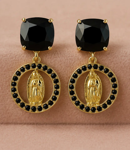 Virgin Mary Stud Earrings in Black Onyx and 18k Gold Plating PHOEBE'S 