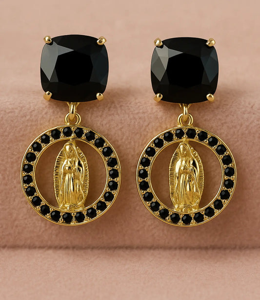 Virgin Mary Stud Earrings in Black Onyx and 18k Gold Plating PHOEBE'S 