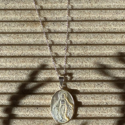 Virgin in mother-of-pearl Necklace, Catholic Jewelry