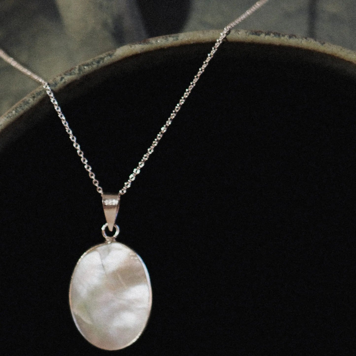 Virgin in mother-of-pearl Necklace, Catholic Jewelry