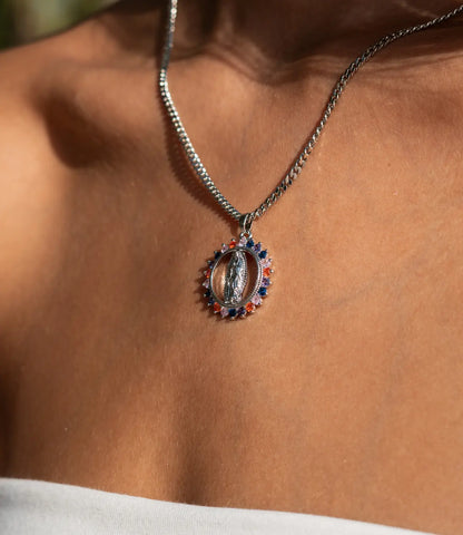Virgin of Guadalupe Necklace with Multicolor Zirconia – Amulet of Faith and Protection PHOEBE'S 