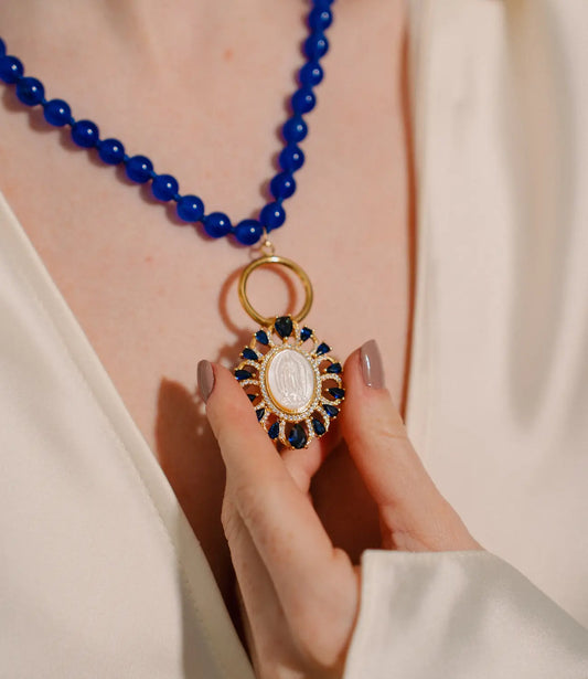 Virgin of Guadalupe Necklace with Royal Blue Agate PHOEBE'S 