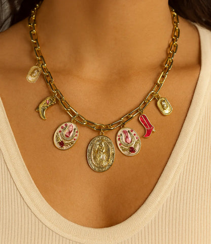 Western Necklace with Gold Charms and a Medal of the Virgin PHOEBE'S 