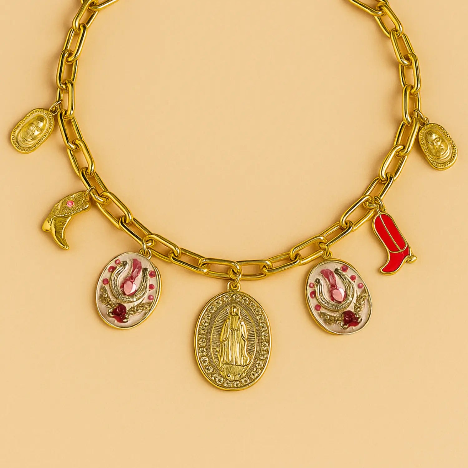 Western Necklace with Gold Charms and a Medal of the Virgin PHOEBE'S 