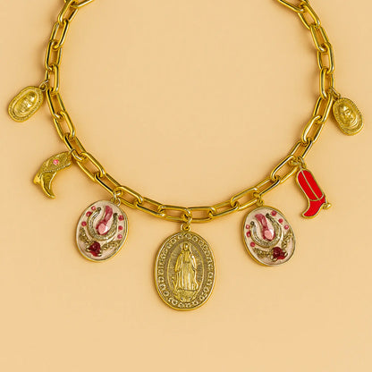 Western Necklace with Gold Charms and a Medal of the Virgin PHOEBE'S 