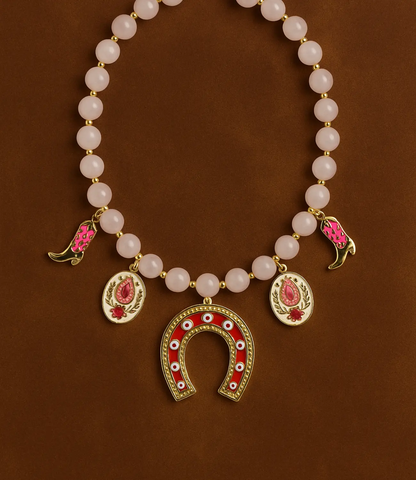 Western Necklace with Rose Quartz and Lucky Charms PHOEBE'S 