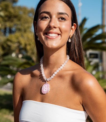 White Quartz Necklace with Sunflower Agate Pendant PHOEBE'S 