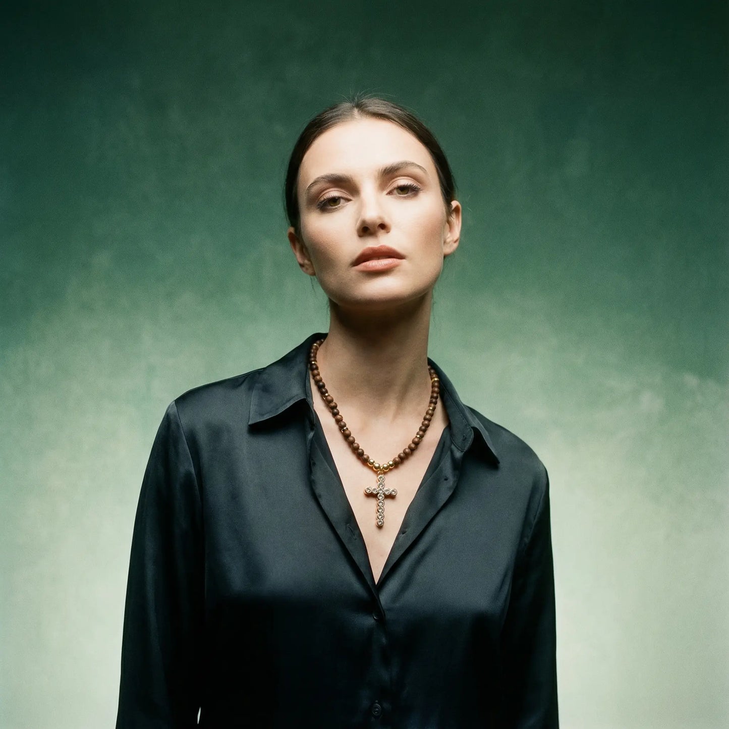 Wooden Necklace with Cubic Zirconia Cross – Natural Elegance & Faith PHOEBE'S 