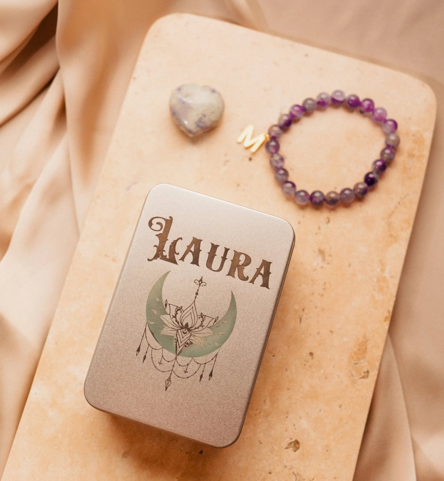 Zodiac Flower Gift Box, Amethyst Bracelet, Magical Amulet, Amethyst Crystal Box, Personalized Gift, Friend Gift