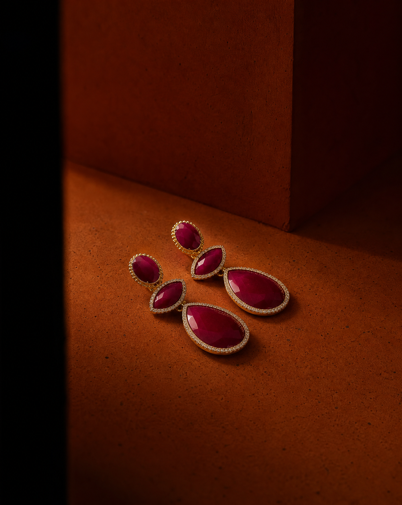 Red Jade Triple Drop Statement Earrings | Maximalist Earrings