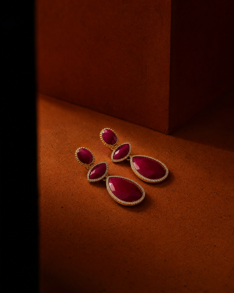Red Jade Triple Drop Statement Earrings | Maximalist Earrings