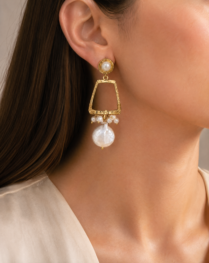 Baroque Pearl & Citrine Statement Set · Drop Earrings & Double Stone Ring · Natural Gemstone