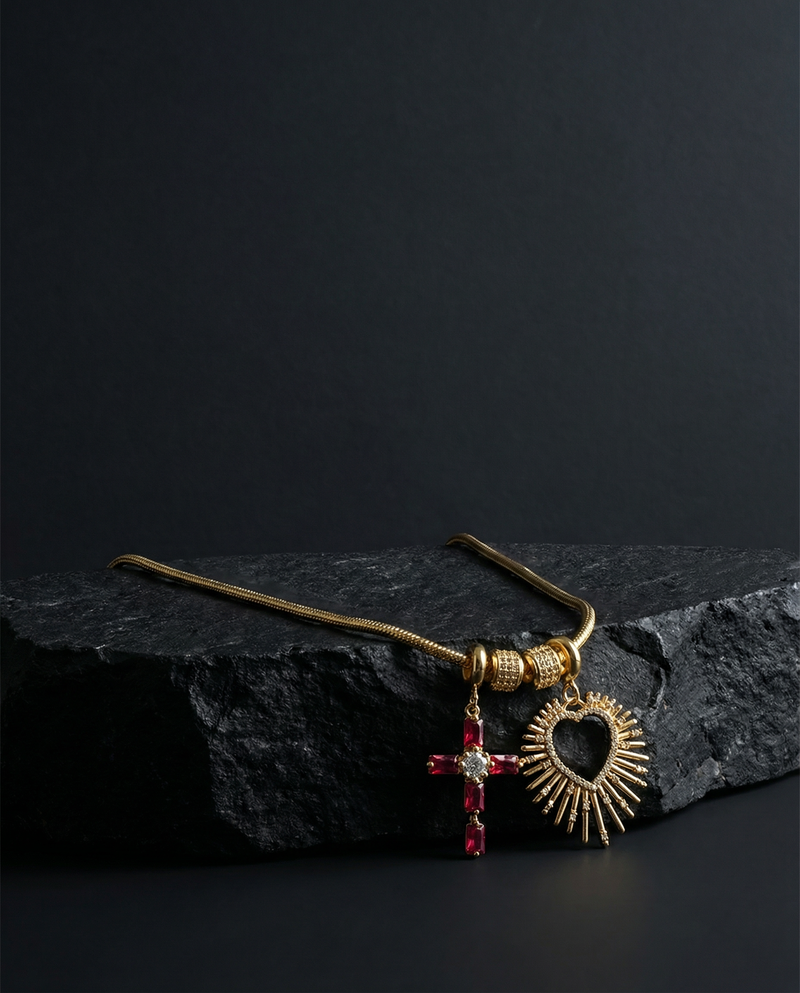 Necklace with Cross and Sacred Heart | Luxury Devotional