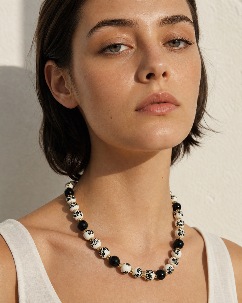 Floral Ceramic & Gemstone Beaded Necklace | Handcrafted Statement Necklace