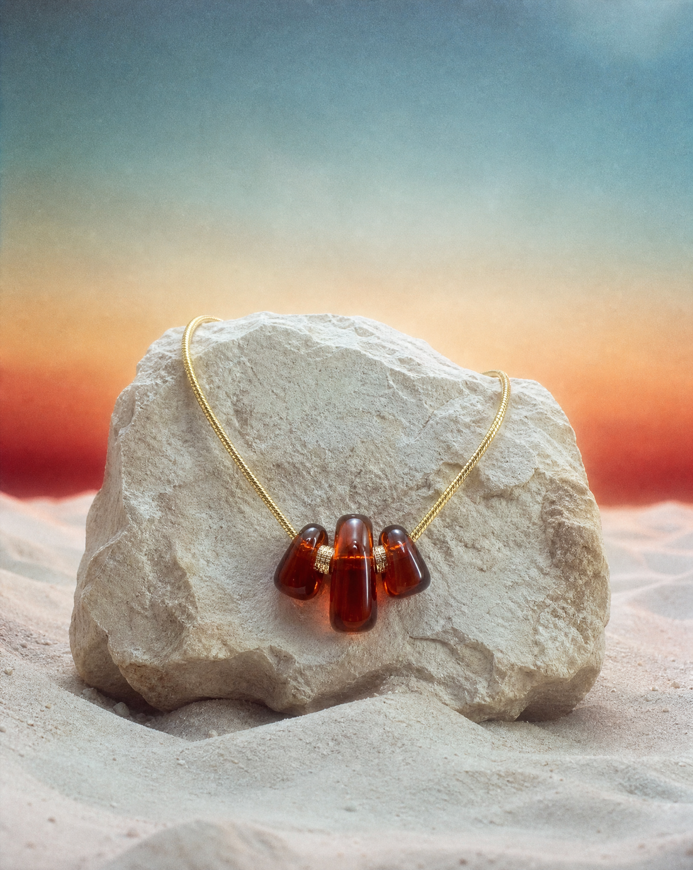 Boho Luxe Necklace | Amber Resin Pendant Necklace