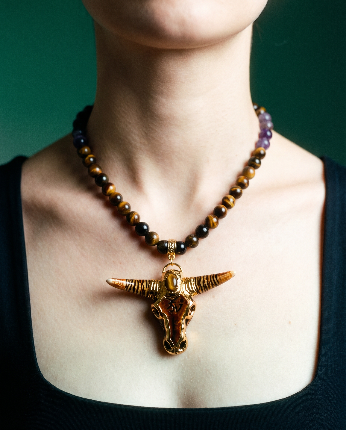 The Wild Spirit Necklace — Tiger's Eye, Amethyst & Black Onyx