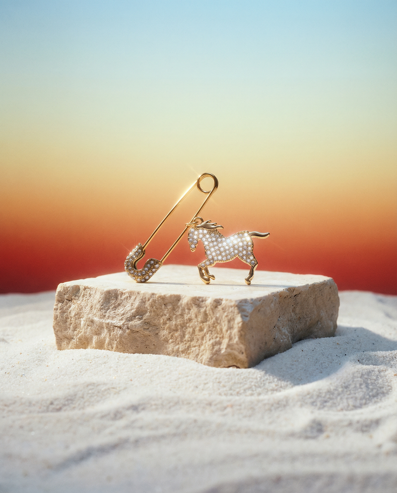 Running Horse Safety Pin Brooch