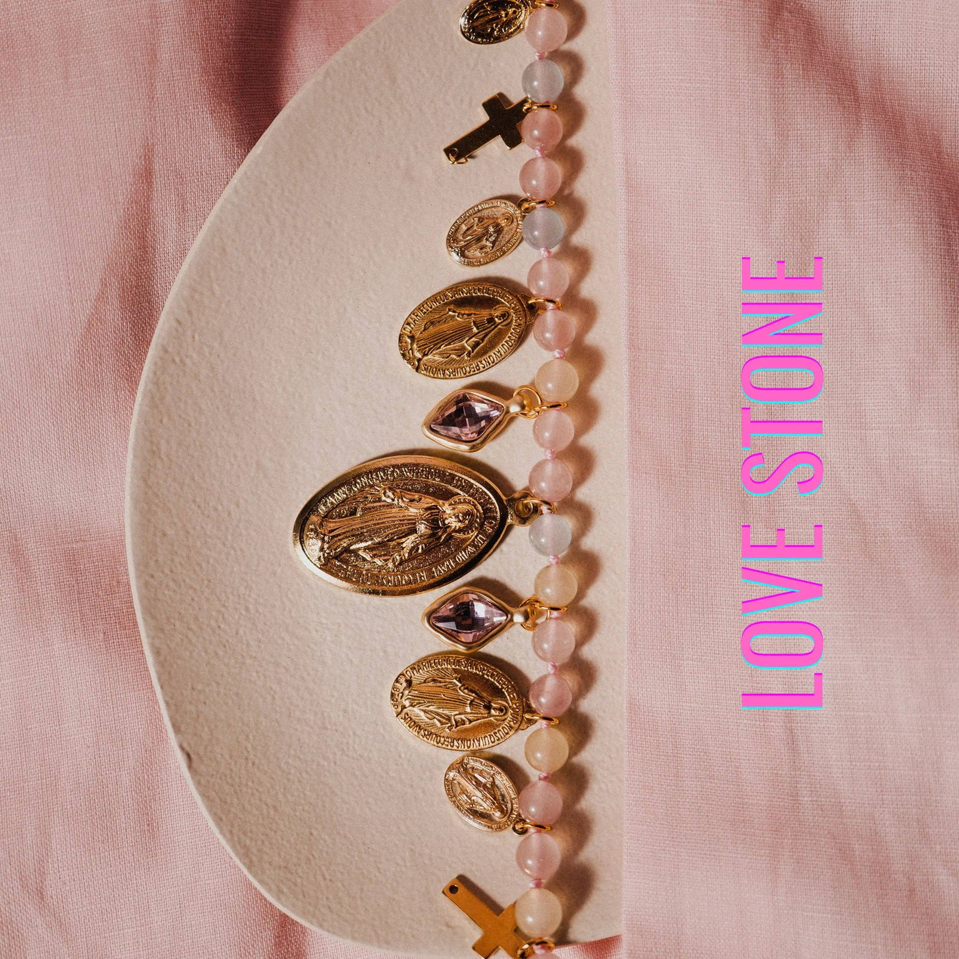 Rose Quartz Virgin Mary Necklace | Protection Jewelry