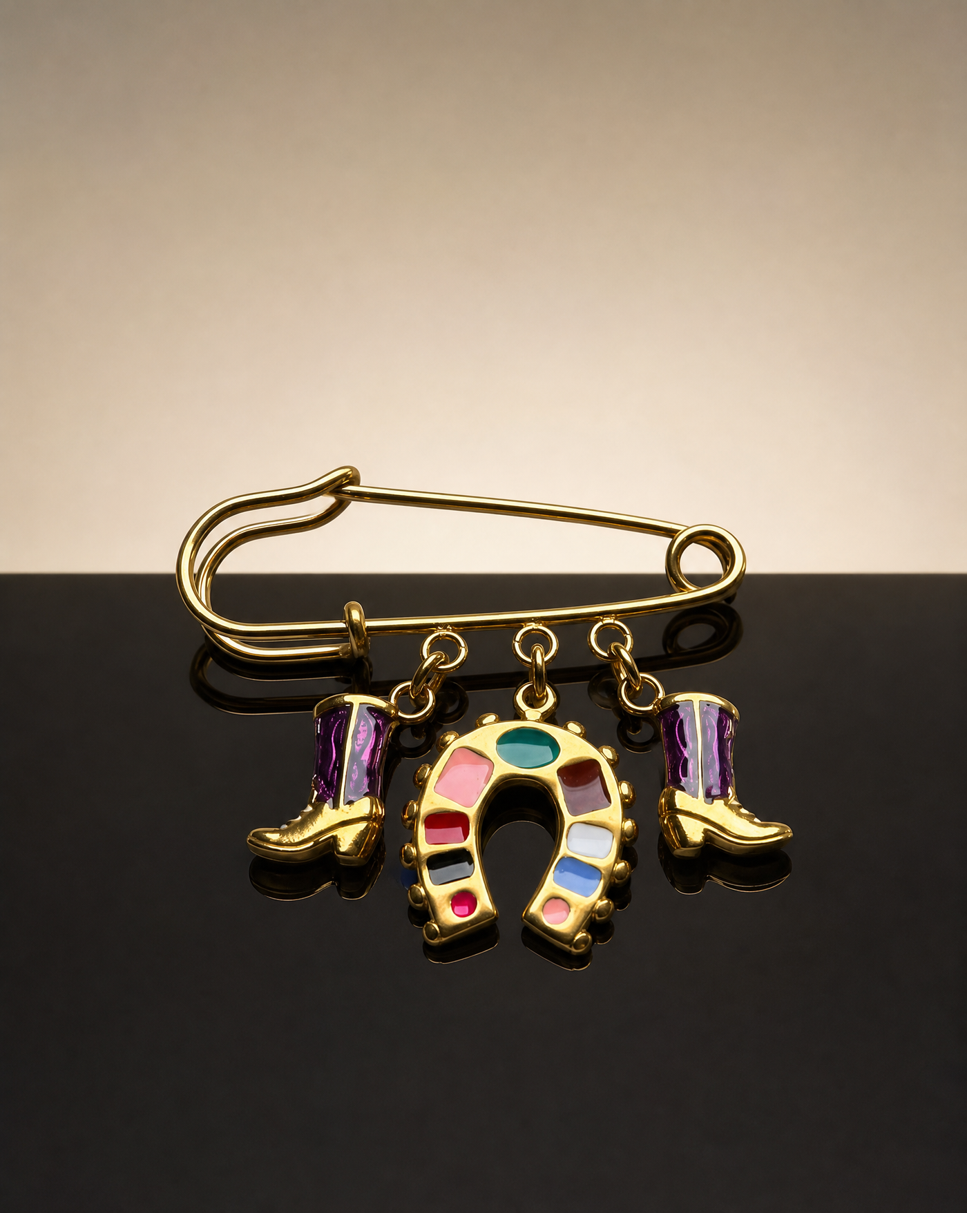 Horseshoe Mosaic & Boots Pin Brooch | Western Jewelry