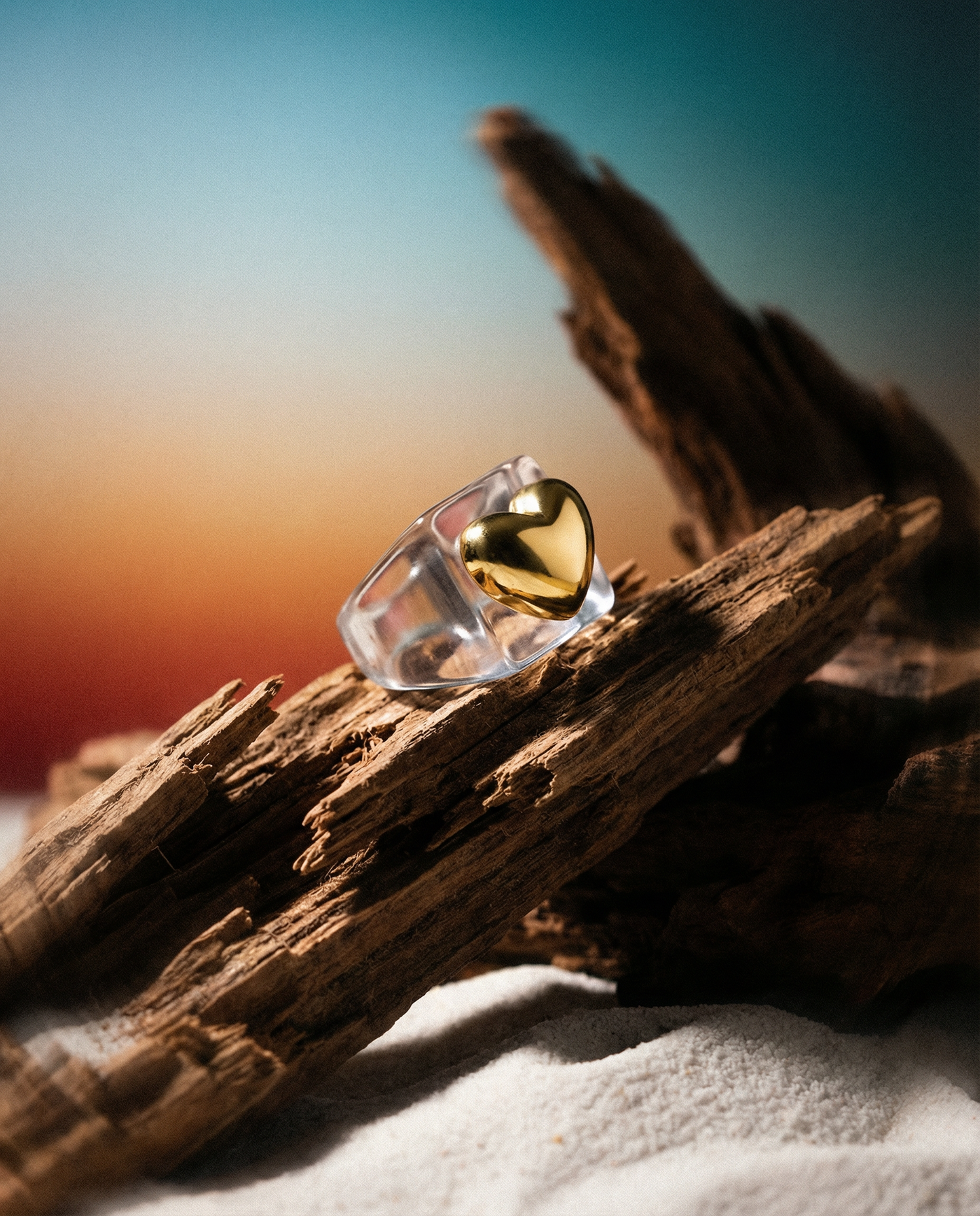 Resin Ring with XL Gold Heart
