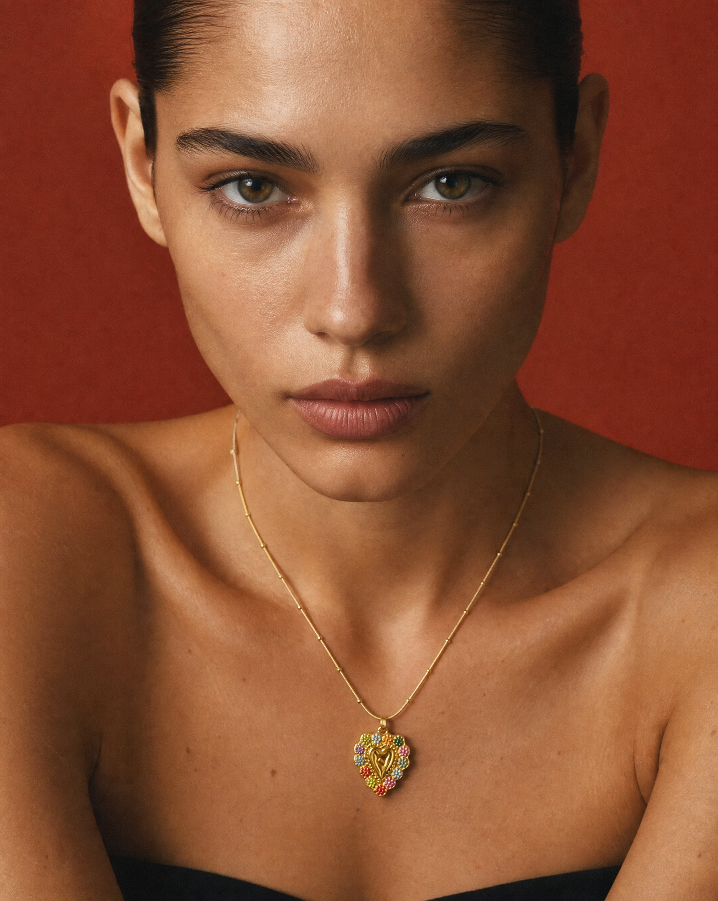 Sacred Heart Floral Enamel Pendant Necklace | Summer Layering Necklace