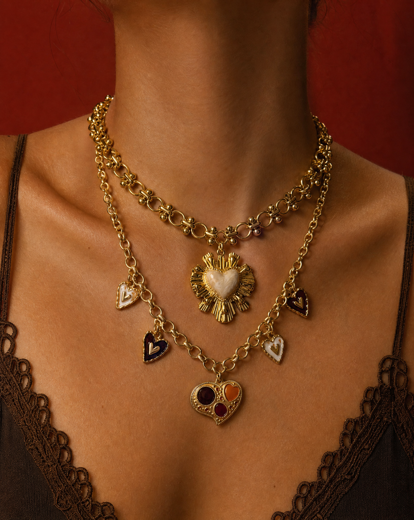 Heart Necklace Mosaic | Vintage Statement Charm Jewelry