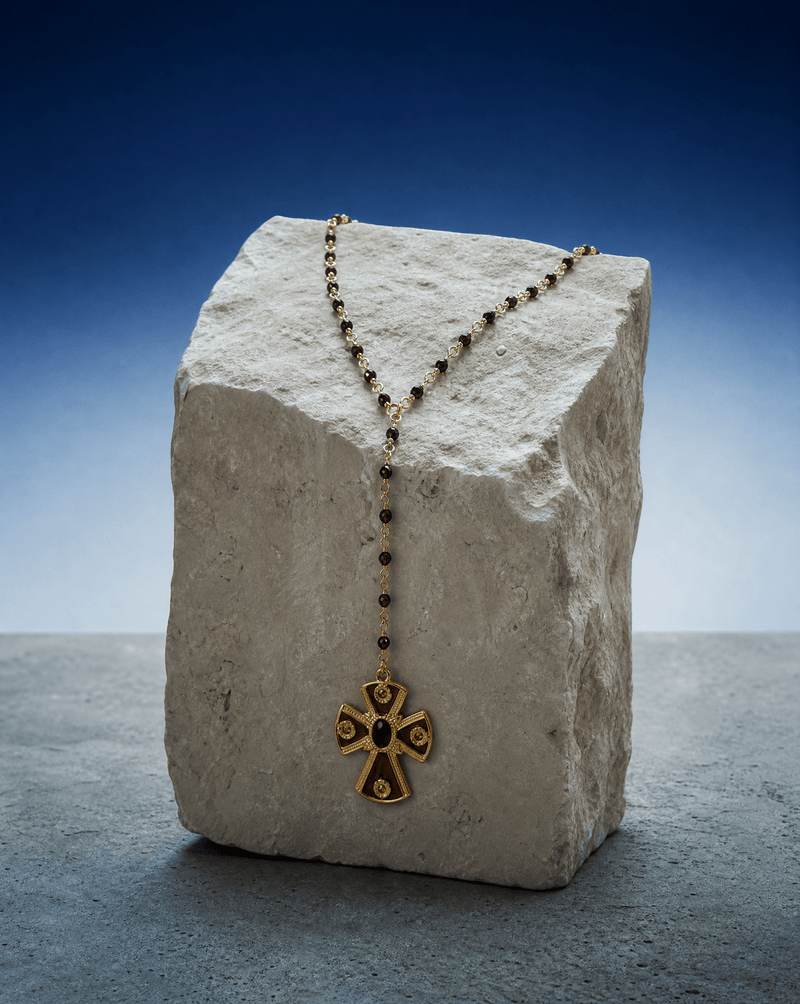 Burgundy crystal cross rosary chain necklace – Phoebe's