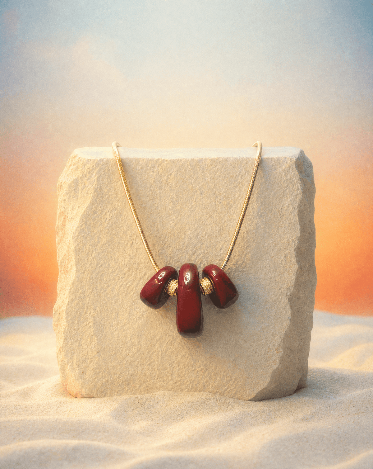 Burgundy resin pendant necklace, 18K gold plated – Phoebe's