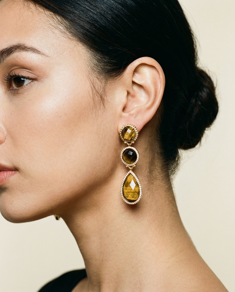 Triple Drop Gemstone Earrings