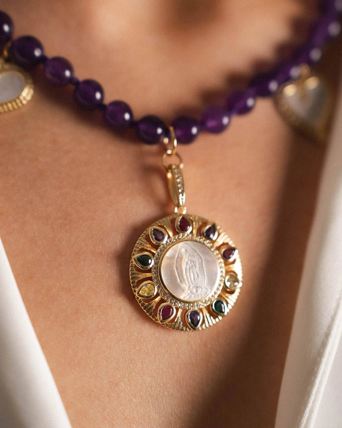 Mother-of-Pearl and Agate Virgin Necklace