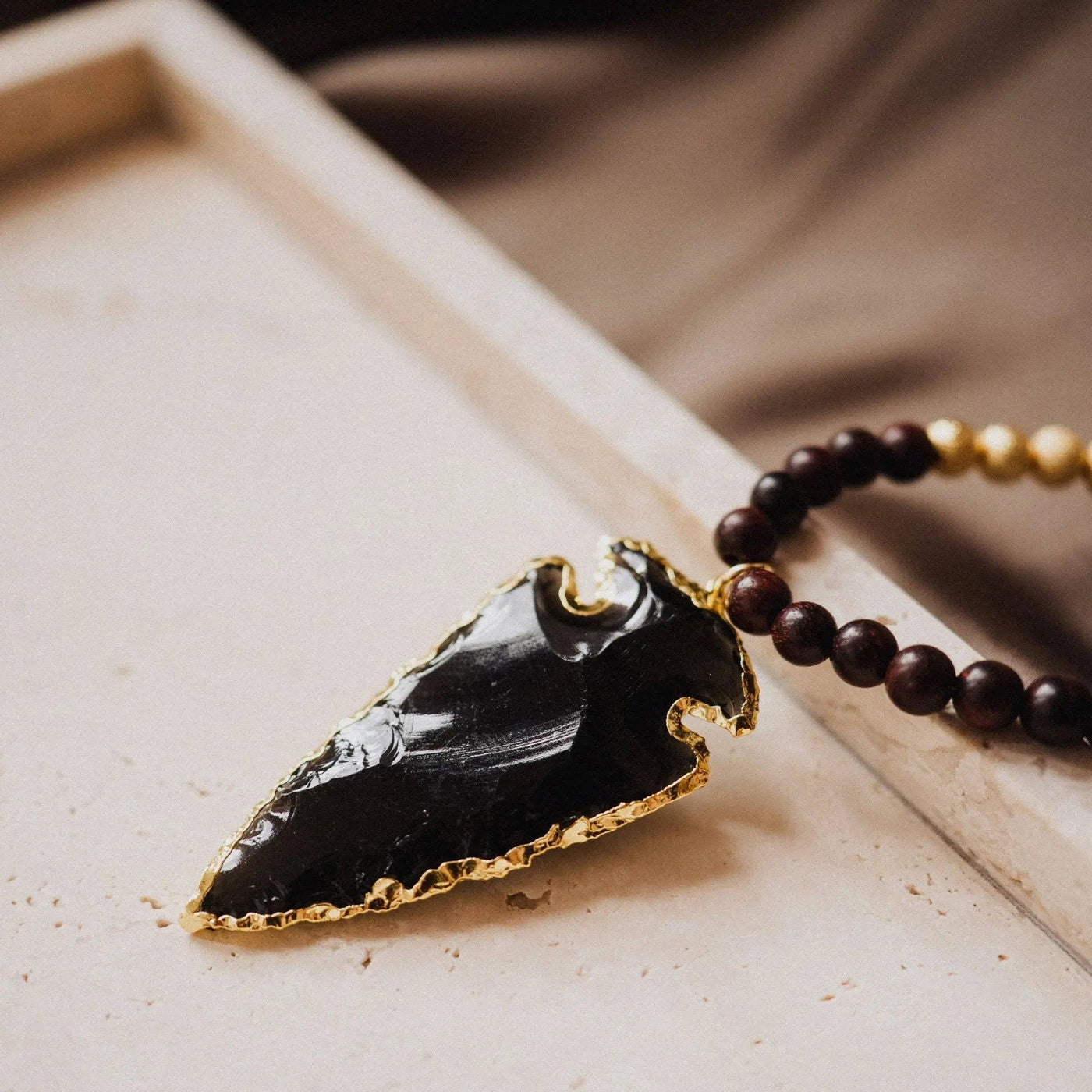 Black Obsidian Necklace with Arrowhead Pendant