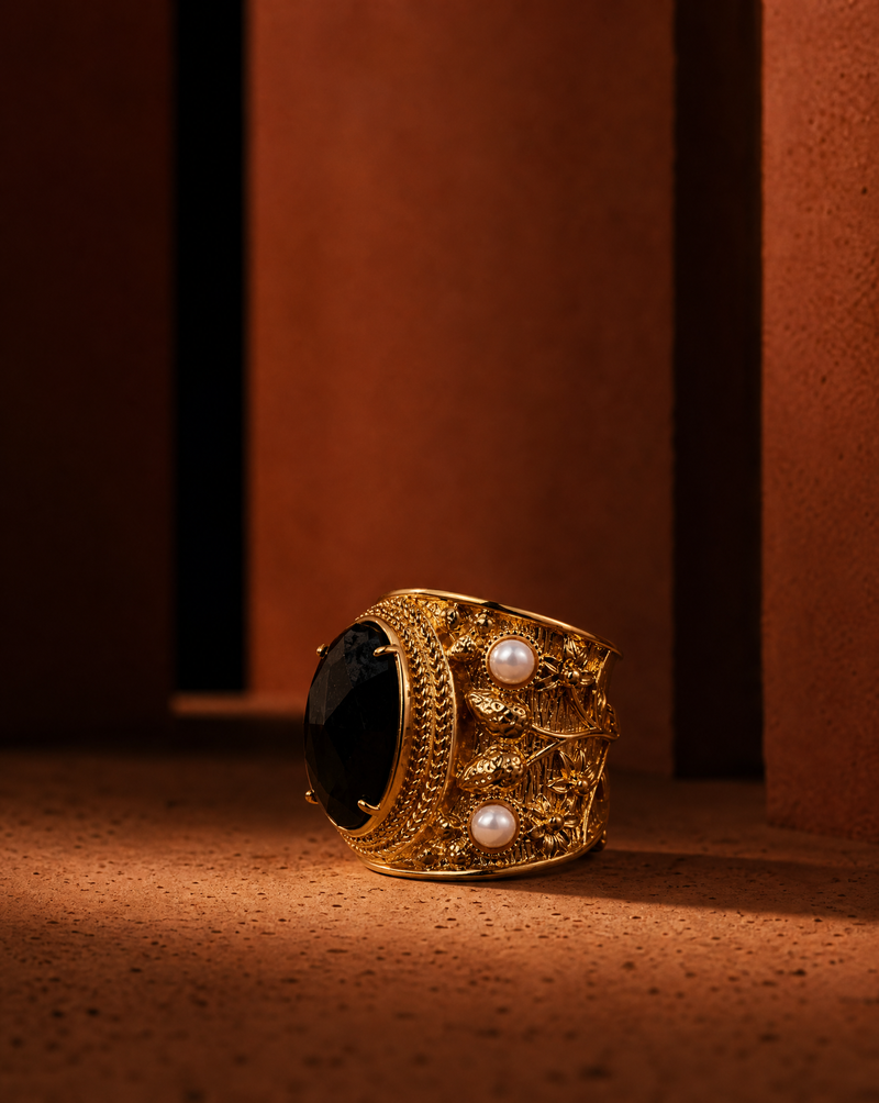 Black Shell Chunky Statement Ring | Gemstone Jewelry