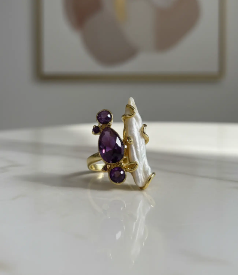 Gemstone Ring | Pearl and Amethyst
