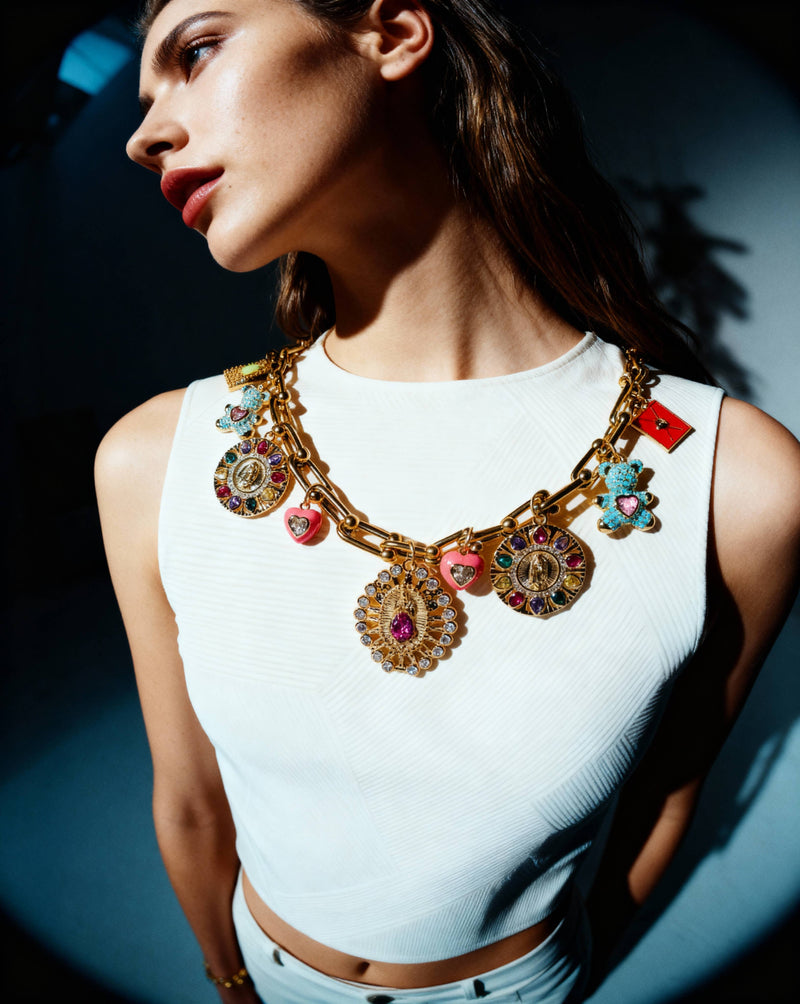 Catholic statement necklace, charm necklace, protection amulets