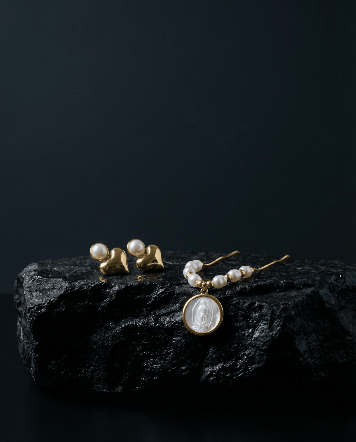 Catholic pearl necklace and earrings set – Phoebe's