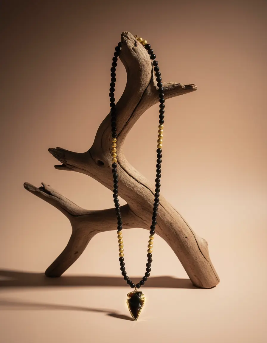 Black Obsidian Necklace with Arrowhead Pendant