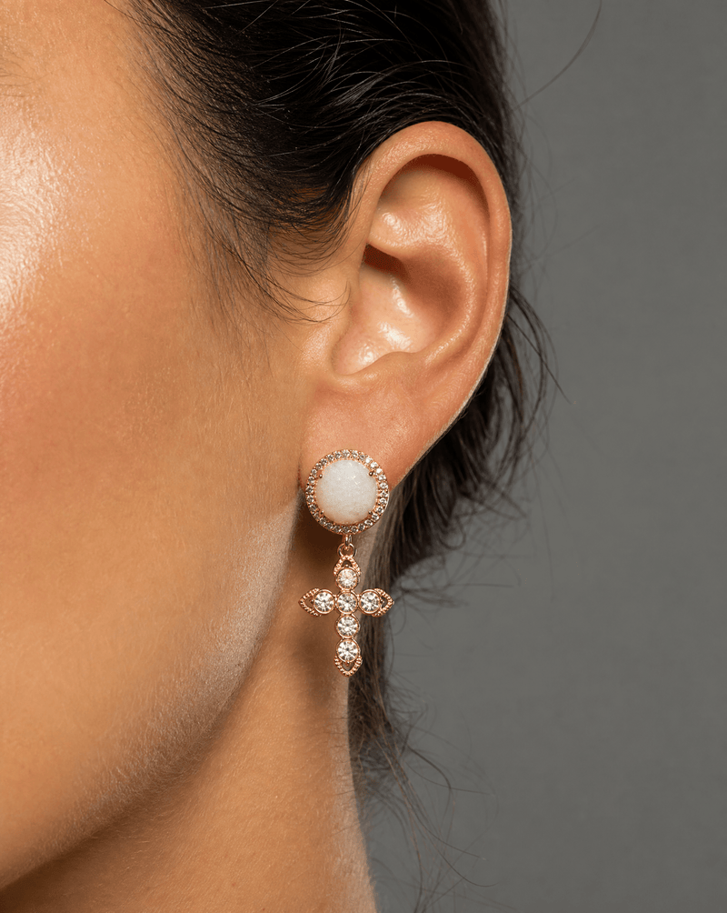 Moonstone cross earrings with CZ – Phoebe's