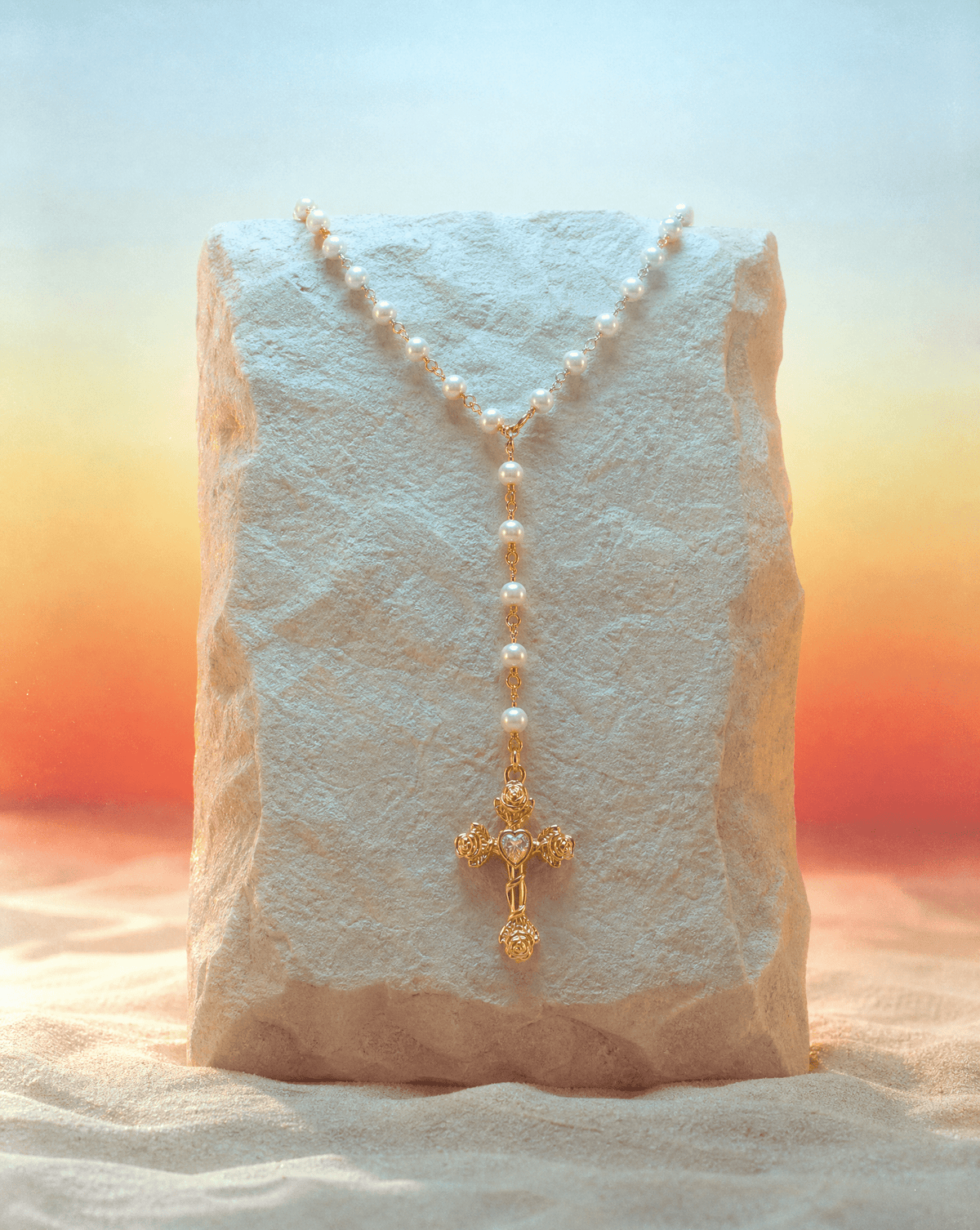 Croix Sacrée pearl cross lariat necklace – Phoebe's