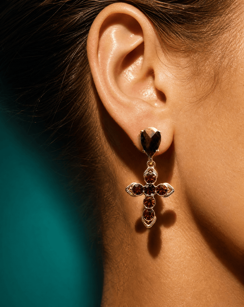Cross Dangle Earrings, Natural Stone Zircon Handmade – Phoebe's
