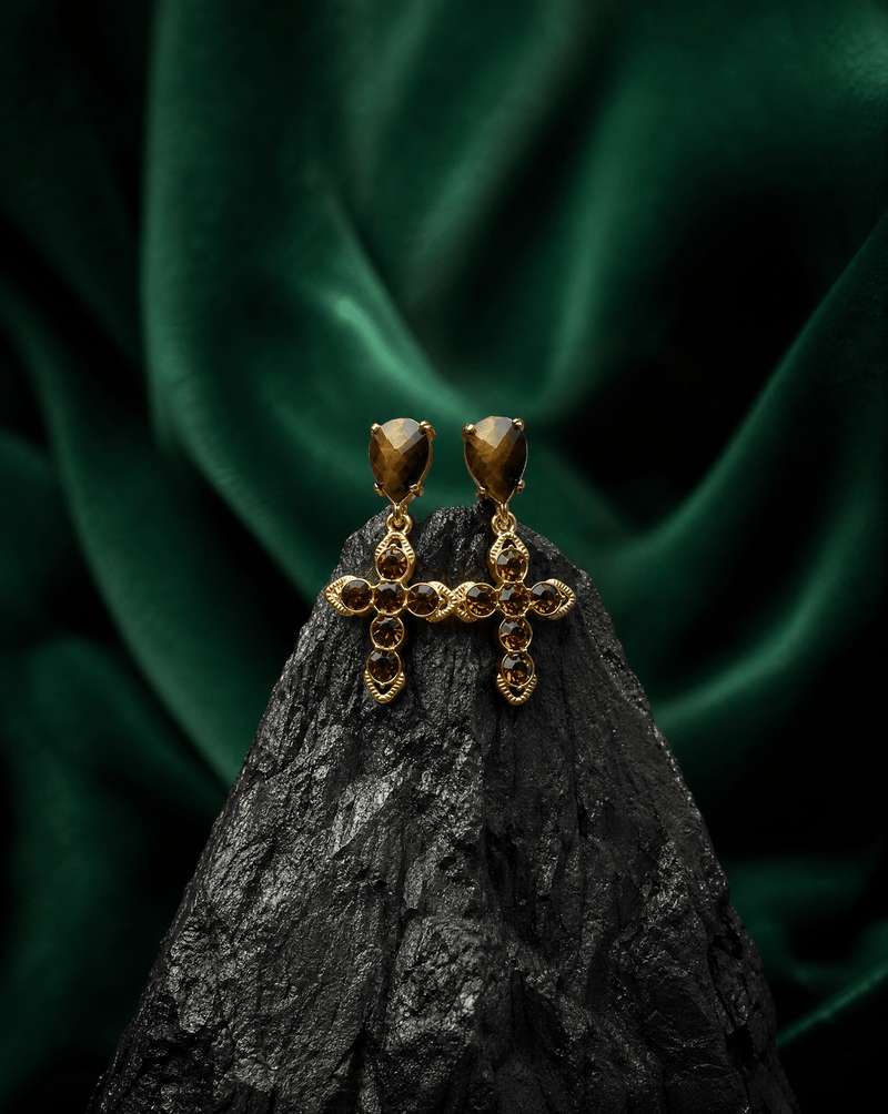 Cross Dangle Earrings, Natural Stone Zircon Handmade, view 2 – Phoebe's