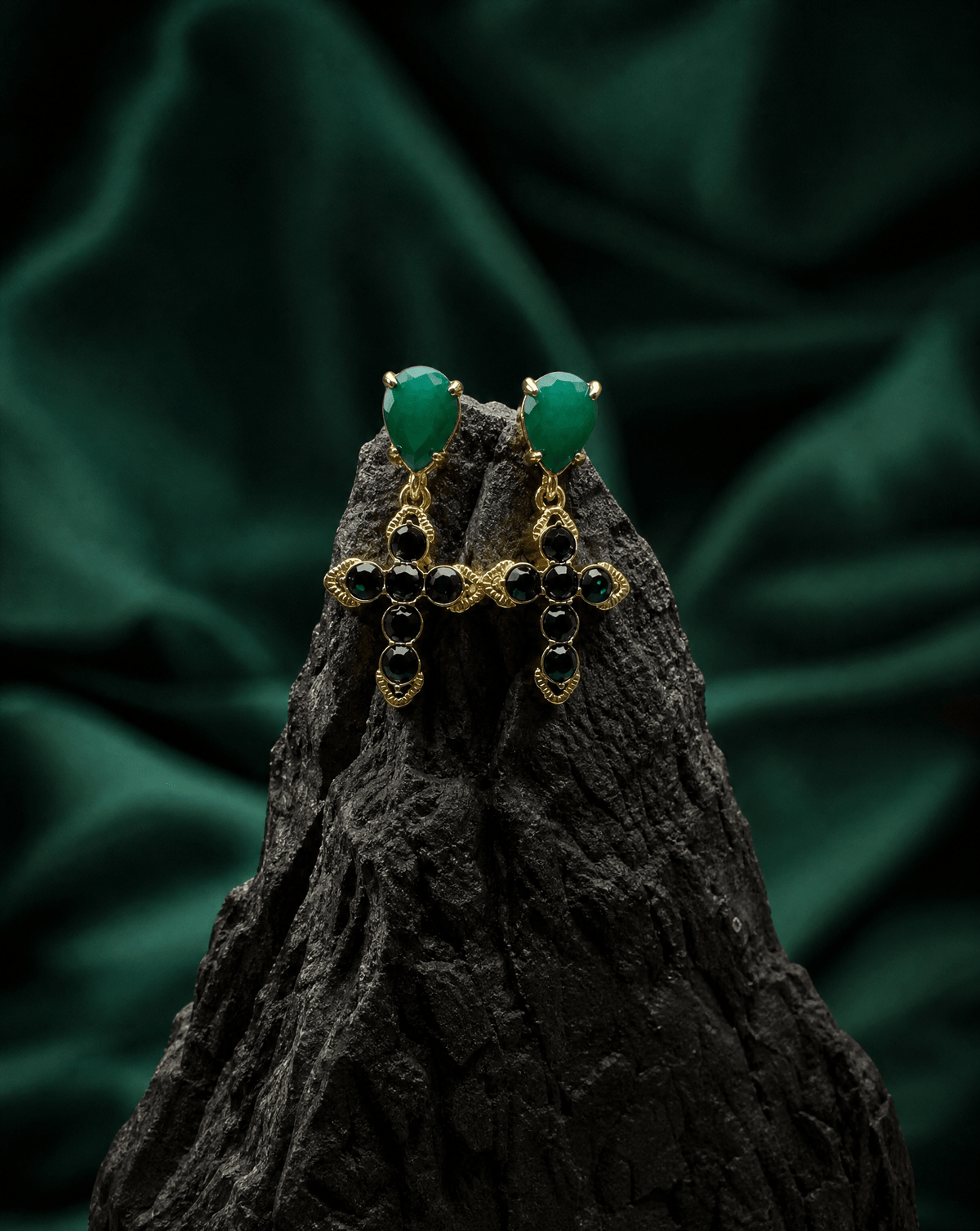 Cross Dangle Earrings, Natural Stone Zircon Handmade, view 4 – Phoebe's