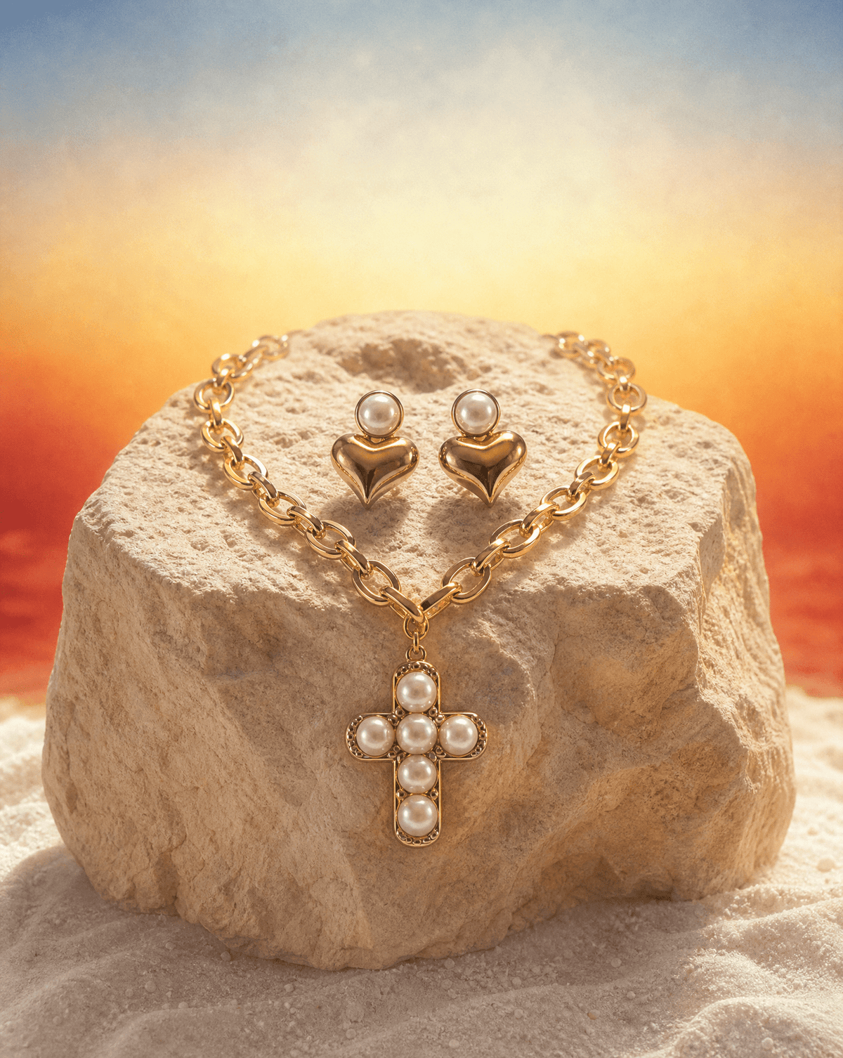 Cross Necklace & Heart Earrings Set, Graduation Gift – Phoebe's