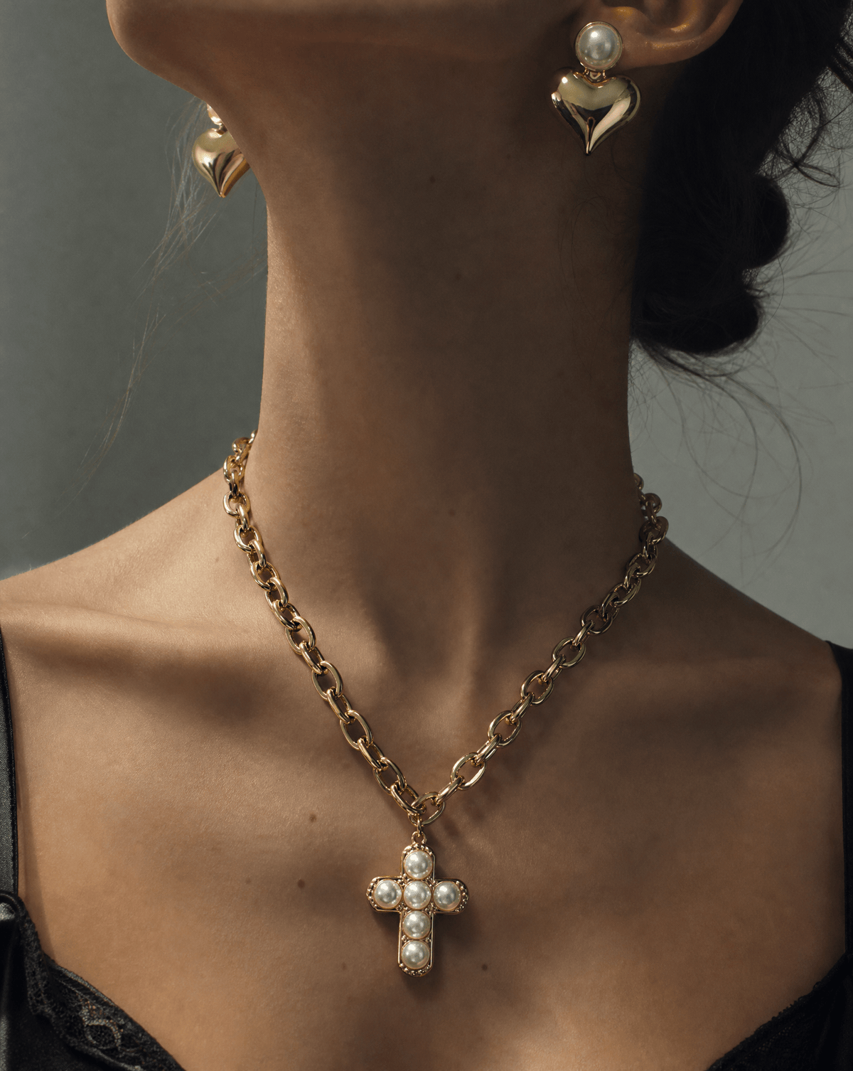 Cross Necklace & Heart Earrings Set, Graduation Gift, view 3 – Phoebe's