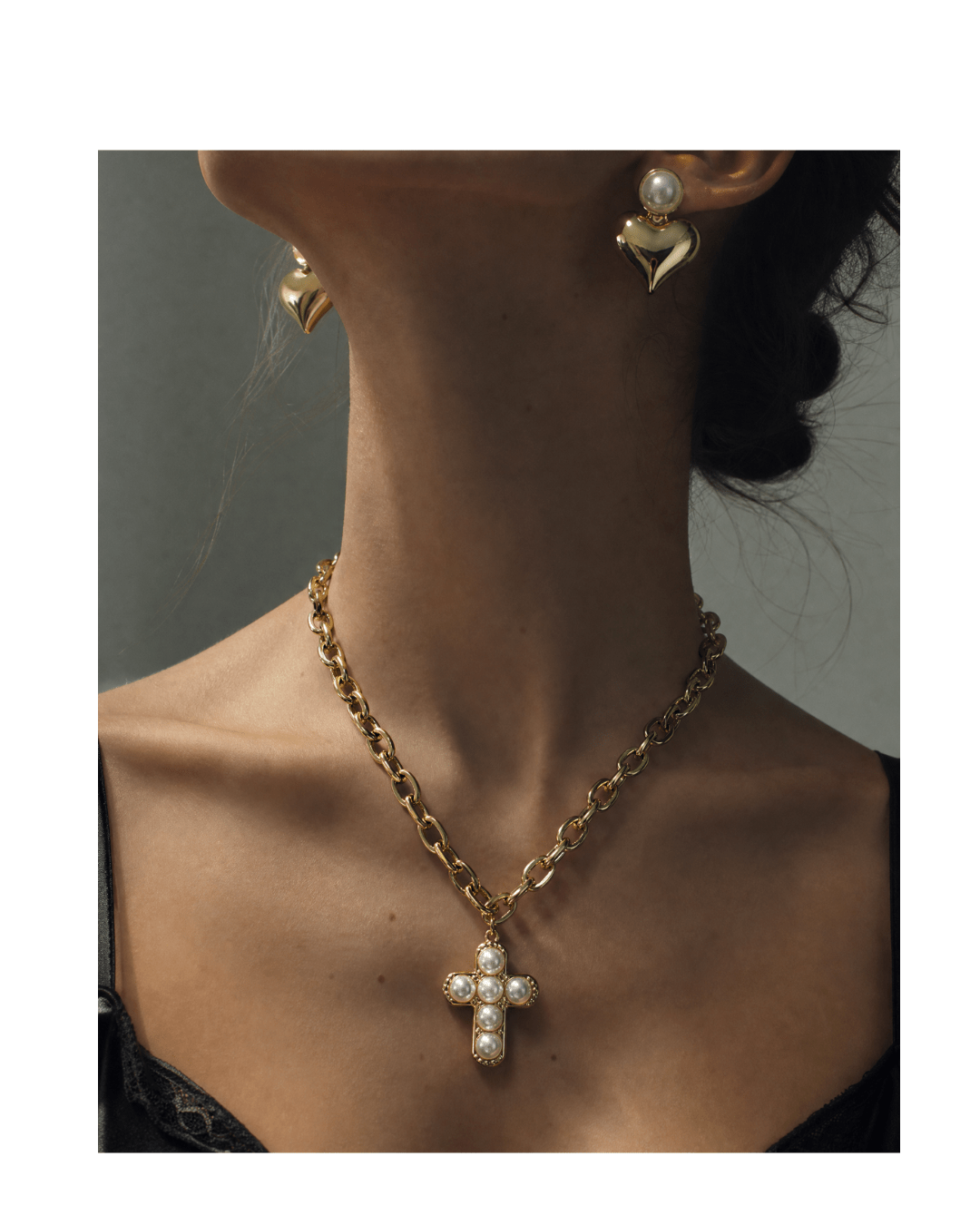 Cross Necklace & Heart Earrings Set, Graduation Gift, view 2 – Phoebe's