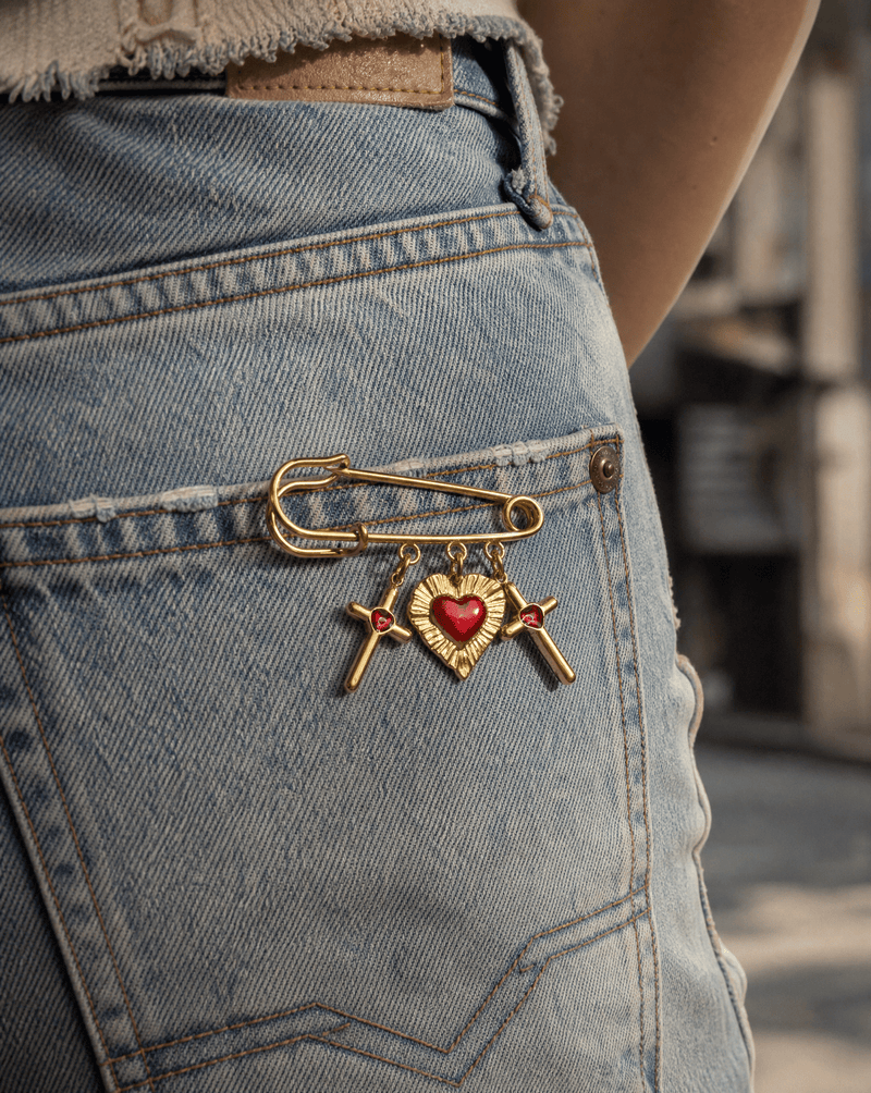 Cross and red sunburst heart pin brooch – Phoebe's
