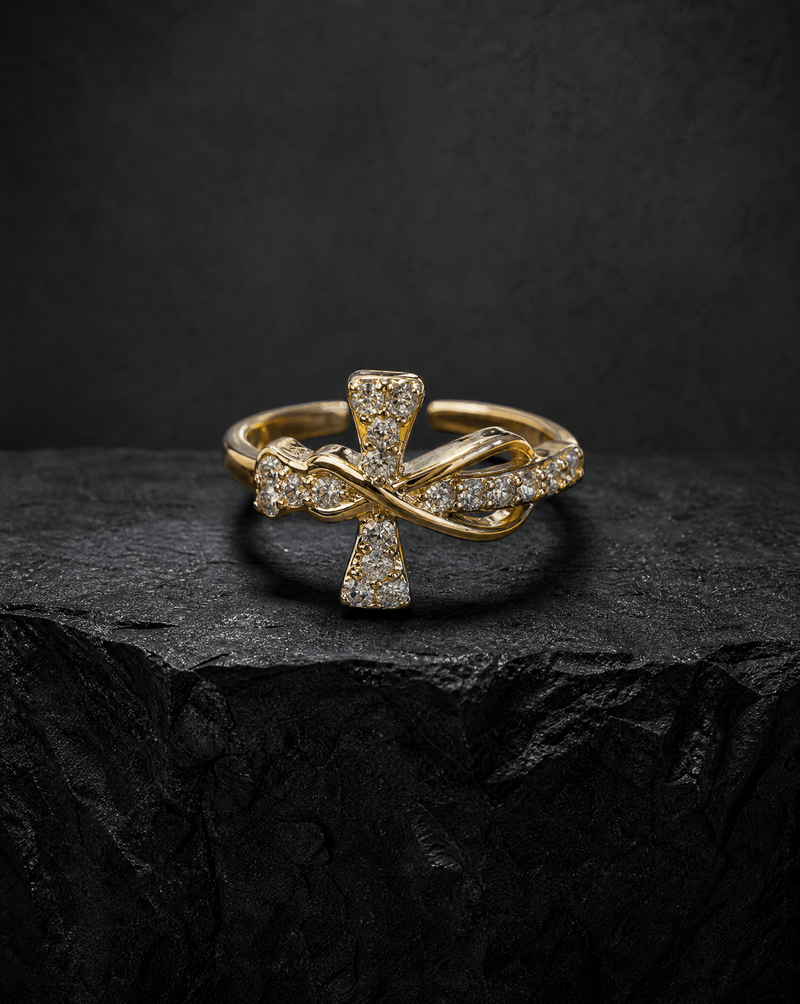 CZ pavé cross adjustable ring – Phoebe's