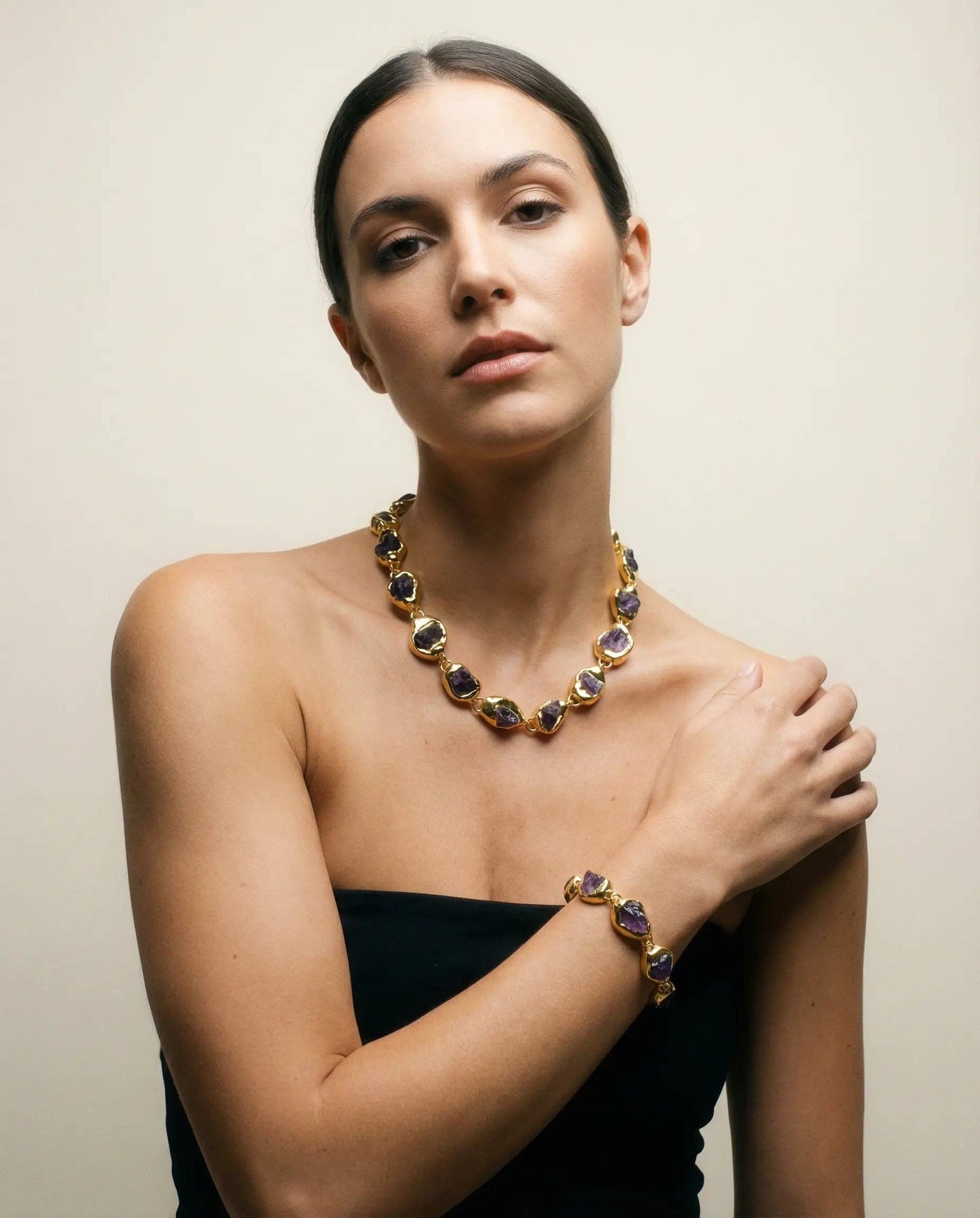 Imperial Amethyst Set · 18K Gold-Plated Necklace and Bracelet