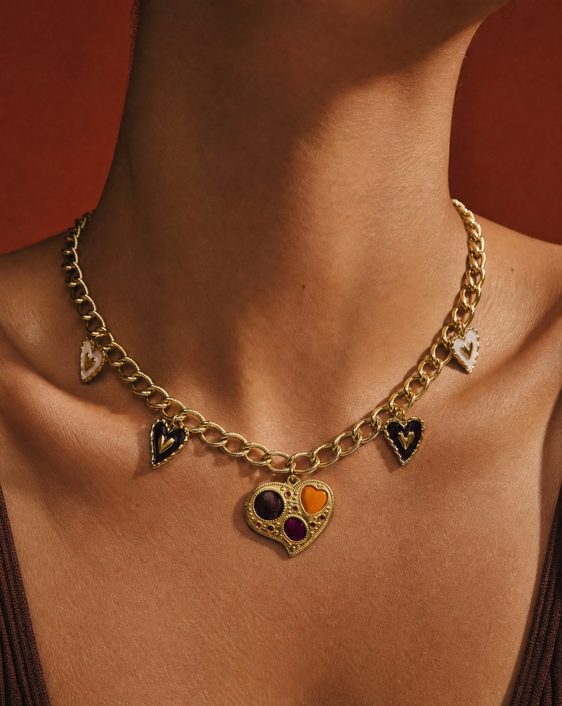 Heart Necklace Mosaic | Vintage Statement Charm Jewelry